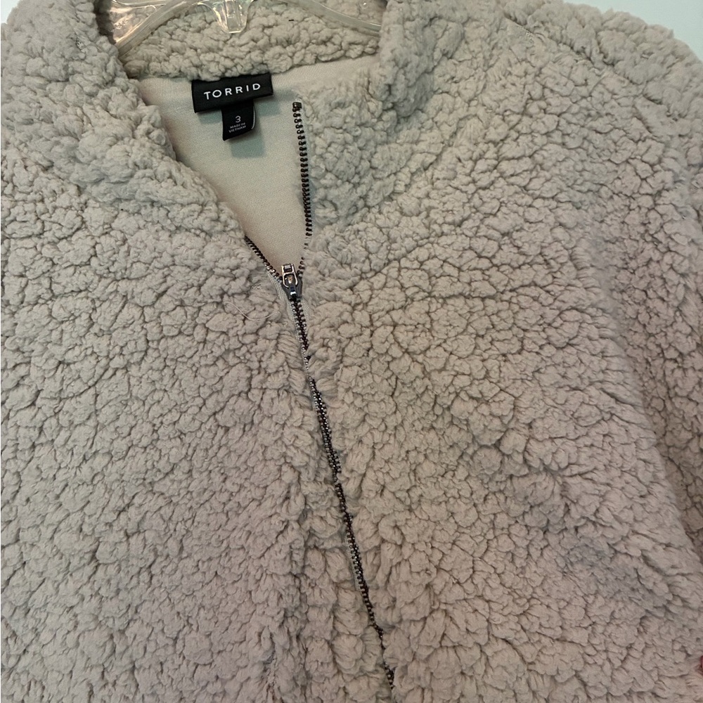 torrid Beige Plush Sherpa Half-Zip Jacket - Picture 3 of 4